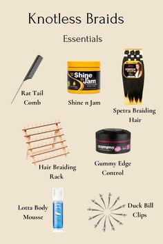 Supplies For Braiding Hair, Products For Knotless Braids, Braiding Part Guide, Sizes Of Box Braids, Products For Braiding Black Hair, Hair Braiding Essentials, Braiding Hair Products, Braiding Tips And Tricks, Type Of Braids For Black Women