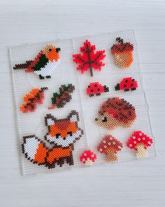 the bead pattern shows different types of animals and mushrooms