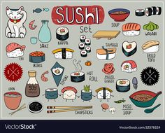 sushi set in cartoon style