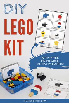 the lego kit with free printable activity cards and instructions to make it fun for kids