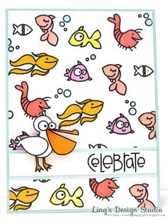 a close up of a greeting card with fish and sea animals on the front side