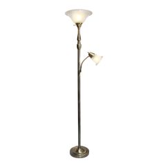 a floor lamp with two lights on it and one light on the top of the pole