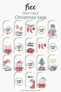 printable christmas tags with the words free on them and an image of a pig