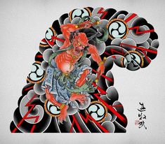 Raijin Tattoo, Japanese Demon Tattoo, Japanese Demon Mask, Japanese Leg Tattoo, Tattoo Japanese Style, Japanese Background, Demon Tattoo, Fu Dog, Creepy Tattoos