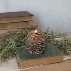 Moving Flame Battery Timer Pinecone Candle - 4 1/4 - Primitive Star Quilt Shop Candle Texture, Pinecone Candle, Realistic Candles, Floral Candle Rings, Primitive Wood Signs, Flameless Tea Lights, Pine Cone Candles, Fall Bead, Battery Candles