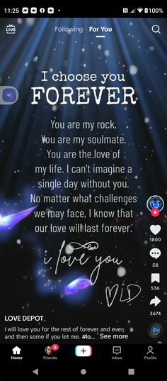 an iphone screen with the words i love you forever