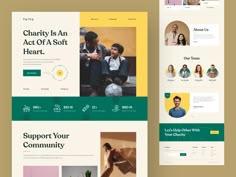 the website design for charity is shown in two different colors and font, along with an image of people