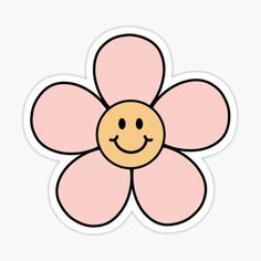 a pink flower with a smiley face sticker