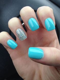 Nails For 9 Year, Blue Glitter Nails, Light Blue Nails, Lovely Nails, Blue Acrylic Nails, New Nail Designs, Blue Nail, Short Nail Designs