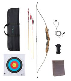 a bow, arrows and other items for archery