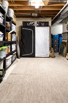 a storage room with several items in it