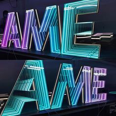 two neon signs with the words awesome time on them