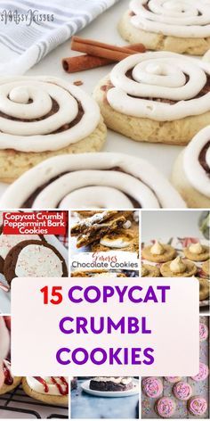 the collage shows different types of cookies and pastries with text that reads, 15 copycat crumbl cookies