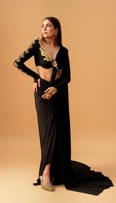 Papa Don't Preach, Midnight Moon, Saree Gown, Bridal Jumpsuit, Drape Saree, Gold Hand