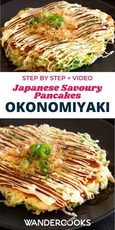 an omelette is shown with the words step by step video japanese savory pancakes