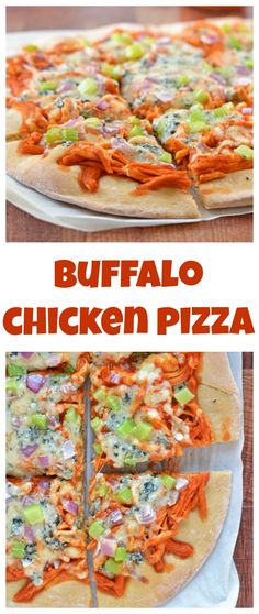 the buffalo chicken pizza is cut into slices