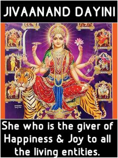 an image with the words, she who is the giver of happiness & joy to all the living enities