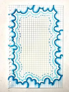 a piece of paper that has been drawn with blue and white lines on it,