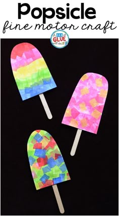 popsicle fine motor craft made with tissue paper and colored crayons on black background