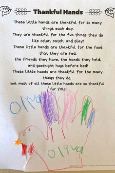 a child's handwritten poem about thanksgiving