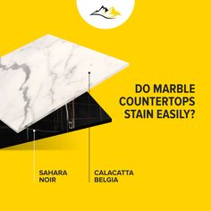 an advertisement for marble countertops with information about the different materials and features on it