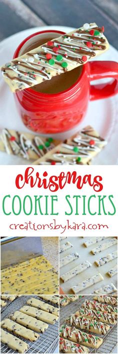 christmas cookie sticks with sprinkles on them and the words, christmas cookie sticks