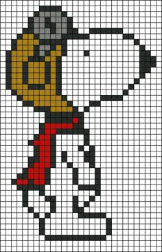 a cross stitch pattern with a dog wearing a hat and scarf