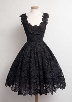 this is what we need on a night out with a red wig? Black Lace Prom Dress, Lace A Line Dress, Black Lace Cocktail Dress, V Neck Cocktail Dress, A Line Cocktail Dress, Robes Vintage, Sleeveless Lace Dress, Gothic Steampunk, Short Prom Dress