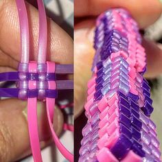 two pictures side by side, one is purple and the other has pink braiding