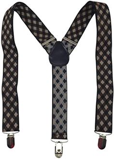 Mens Suspenders, White Plaid