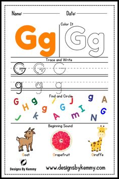 the letter g worksheet for children to learn how to write and draw letters