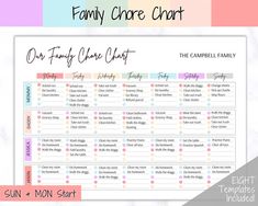 a family chore chart with the text, one family chore chart on it