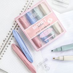 Elevate your note-taking game with our Monet Colors Aesthetic Highlighters! The meticulously crafted highlighters come in sets of four, each boasting a sleek and slender design that exudes elegance. The chisel tip is engineered for precision. Whether you need to emphasize a key point or underline important details, these highlighters have you covered with their versatile tip, allowing for both broad strokes and fine lines. Plus, the vivid and fade-resistant ink ensures that your highlights stand Kawaii Highlighters, Rose Milk Tea, Colors Aesthetic, Binder Paper, Bday Wishlist, Highlighter Set, Kawaii Pens, Pen Shop, Watercolor Greeting Cards