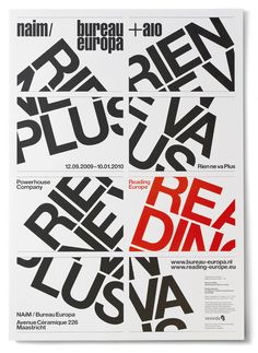 three different type of posters with black and red letters