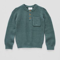 This Okie Dokie stylish and cozy pullover sweater for toddlers and little boys showcases a textured design, a henley neck with a classic button placket, long sleeves, and a chest slip pocket. It's made from a knit cotton-blend and cut for a classic-fit. Pair it with jeans for casual days. Closure Type: Pullover HeadFit: Classic FitNeckline: Henley NeckSleeve Length: Long SleeveSleeve Style: Fitted SleeveFiber Content: 60% Cotton, 40% AcrylicFabric Description: KnitCare: Machine Wash, Dry FlatCou Toddler Boy Sweater, Okie Dokie, Extended Family, Cozy Pullover, Long Sleeve Pullover Sweater, Boys Sweaters, Textured Design, Fall Kids, Family Session