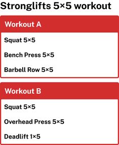 the workout plan is displayed in red, white and black with instructions for how to do it