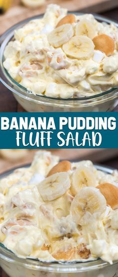 banana pudding fluff salad in a glass bowl