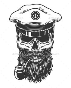 Bearded Skull Tattoo, Pirate Skull Tattoos, Skull Beard, Pirate Tattoo, Chicano Style Tattoo, Nautical Tattoo, Tattoo Templates, Horror Tattoo, Graphic Design Company