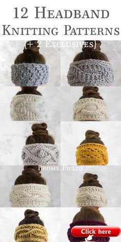 six different types of headbands with the text, 12 headband knitting patterns