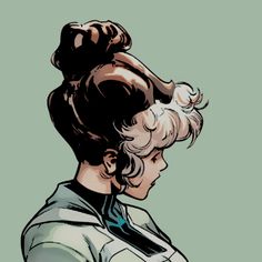 a drawing of a woman with her hair in a bun on top of her head