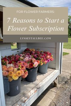 flowers on a bench with the words 7 reasons to start a flower subshoption