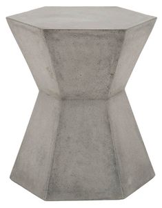 concrete side table with hexagonal shape on the top and bottom, viewed from above