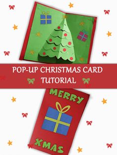 two christmas cards with the words pop up christmas card