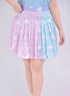 Plus Size Wish Upon A Star Pleated Skirt - In Control Clothing Plus Size Pastel Goth, Plus Size Fairy, Plus Size Aesthetic, Plus Size Kawaii Fashion, Cute Pastel Outfits, Plus Size Kawaii, Weird Design, Kawaii Skirt, Night Sky Moon