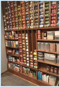 an organized pantry with lots of food items