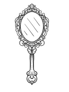 a drawing of a mirror with an ornate frame