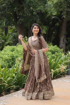 Roman Coffee Faux Blooming Lehenga Choli with Heavy Embroide