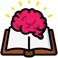 an open book with a pink brain on it