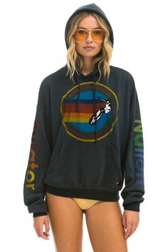 AVIATOR NATION LAGUNA BEACH RELAXED PULLOVER HOODIE - CHARCOAL - Aviator Nation The Aviator, Aviators Women, Stitch Work, Aviator Nation, Mens Cashmere, Womens Cashmere, Striped Hoodie, Kids Outerwear, Active Wear Leggings