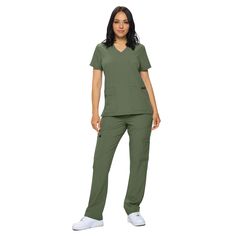 PRICES MAY VARY. PETITE AND REGULAR SIZING- Finally, a scrub set that fits everybody. Refer to our size chart for the perfect fit scrubs! PREMIUM STRETCH- Our Poly/Spandex blend scrub set is crafted from a high-quality blend of stretch fabric, ensuring durability, flexibility, and all-day comfort. 4 POCKET SCRUB TOP- Four convenient pockets and an ID badge loop make this scrub top a practical choice. LIGHTLY TAPERED CARGO SCRUB PANTS- 8 pockets and a drawstring fastened elastic waistband round o Scrubs For Women, Fit Scrubs, Cute Scrubs, Women's Uniforms, Safety Clothing, Scrub Sets, Stretchy Pants, Trend Style, Running Tops